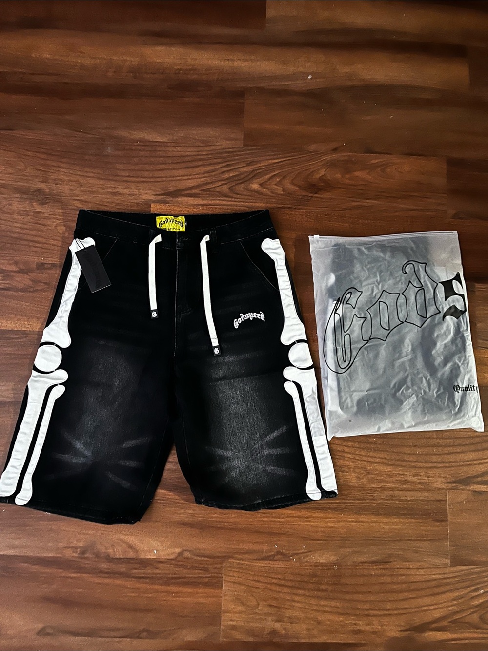 Godspeed Black Skeleton-Trim Men’s Shorts